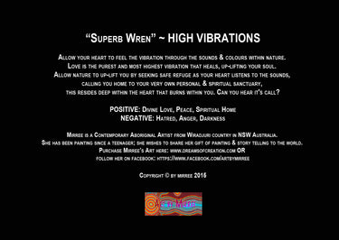 Blue Wren High Vibrations Aboriginal Art A6 STORY PostCard Single by Mirree